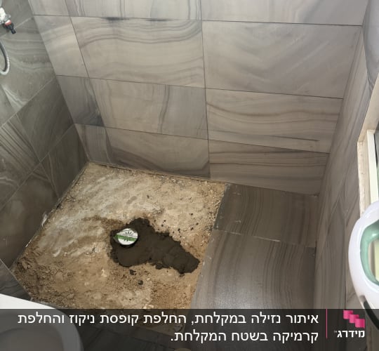 חדר אמבטיה עם רצפה פתוחה לשיפוץ